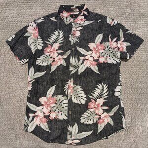 Denim & Flower men's Small pink grey floral hawaiian short-sleeve buttonup shirt